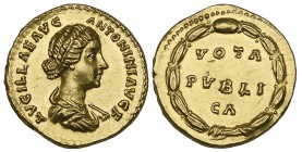 Lucilla (wife of Lucius Verus, died 182), aureus, Rome, undated, LVCILLAE AVG ANTONINI AVG F, draped bust right, rev., VOTA PVBLICA in three lines wit...
