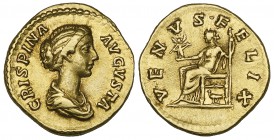 Crispina (wife of Commodus, died c. 191), aureus, Rome, undated, CRISPINA AVGVSTA, draped bust right, rev., VENVS FELIX, Venus seated left, holding Vi...