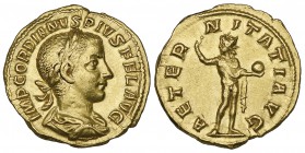 Gordian III (238-244), aureus, Rome, 241-243, IMP GORDIANVS PIVS FEL AVG, laureate, draped and cuirassed bust right, rev., AETERNITATI AVG, Sol standi...