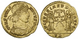 Constans (337-350), solidus, Trier, 348-350, CONSTANS AVGVSTVS, diademed, draped and cuirassed bust right, rev., VICTORIAE DD NN AVGG, two Victories h...