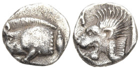 Greek
MYSIA. Kyzikos. (450-400 BC)
AR Obol (9mm 0.8g)