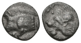Greek
MYSIA. Kyzikos (Circa 450-400 BC)
AR Hemiobol (4.5mm 0.32g)