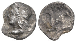 Greek
MYSIA. Kyzikos. (450-400 BC)
AR Hemiobol (7.2mm 0.24g)