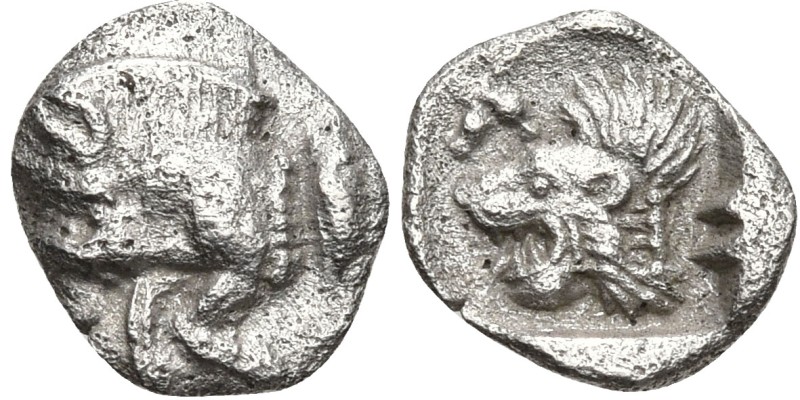 Greek
MYSIA. Kyzikos. (450-400 BC)
AR Tetartemorion (6.13mm 0.11g)