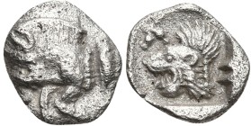 Greek
MYSIA. Kyzikos. (450-400 BC)
AR Tetartemorion (6.13mm 0.11g)