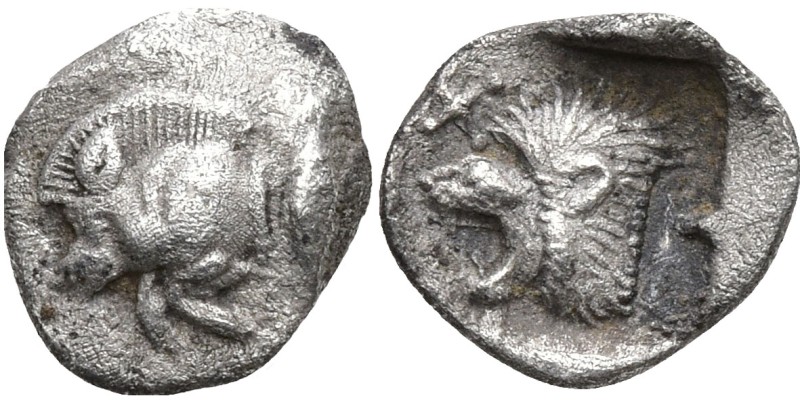 Greek
MYSIA. Kyzikos. (Circa 450-400 BC).
AR Tetartemorion (9.28mm 0.21g)