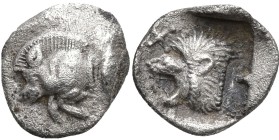 Greek
MYSIA. Kyzikos. (Circa 450-400 BC).
AR Tetartemorion (9.28mm 0.21g)
