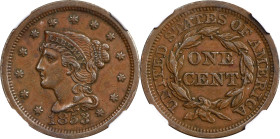 1853 Braided Hair Cent. AU-55 BN (NGC).

PCGS# 1901. NGC ID: 226K.