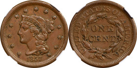 1857 Braided Hair Cent. Small Date. AU-50 BN (NGC).

PCGS# 1931. NGC ID: 226P.