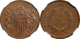 1866 Two-Cent Piece. MS-64 BN (NGC).

PCGS# 3588. NGC ID: 274R.