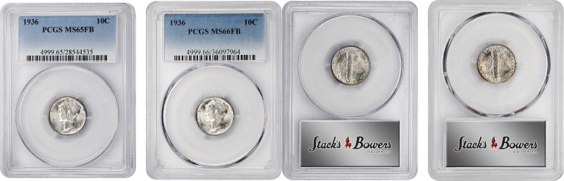 Lot of (2) Gem Mint State 1936 Mercury Dimes. (PCGS).

Included are: MS-66 FB;...