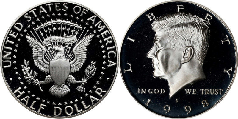 1998-S Kennedy Half Dollar. Silver. Proof-70 Deep Cameo (PCGS). John K. Kennedy ...