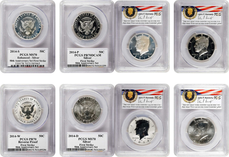 Complete 2014-Dated Kennedy Half Dollar 50th Anniversary Set. High Relief. Silve...