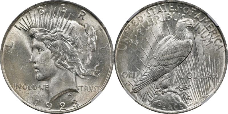 1923 Peace Silver Dollar. VAM-1O. Top 50 Variety. Early Die State. Bar Wing. MS-...