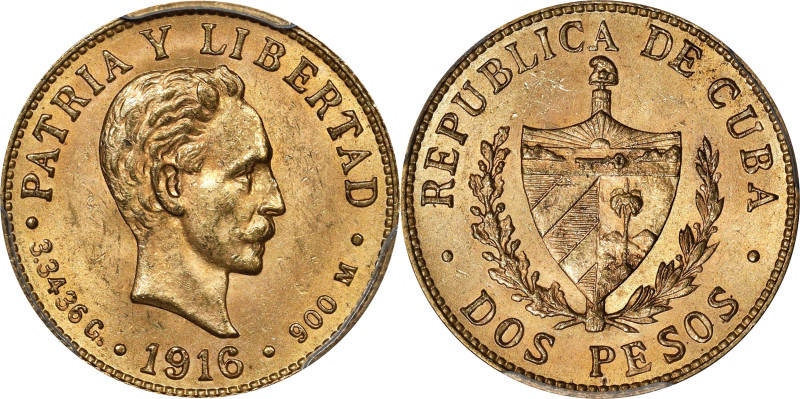 Cuba. 1916 2 Pesos. Friedberg-6, KM-17. MS-64 (PCGS).