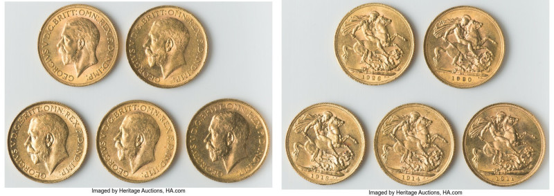 George V 5-Piece Lot of Uncertified gold Sovereigns AU-UNC, 1) Australia: Sovere...