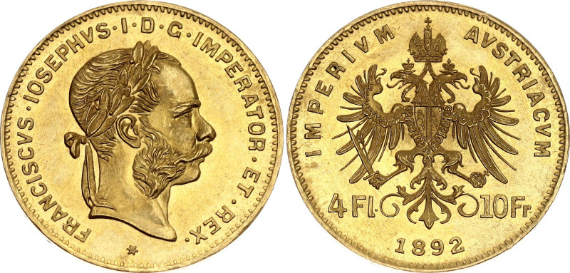 Austria 4 Florin / 10 Francs 1892 Restrike

KM# 2260, N# 23664; Gold (.900) 3....