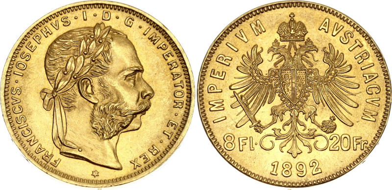 Austria 8 Florins / 20 Francs 1892 Restrike

KM# 2269, N# 17723; Gold (.900) 6...