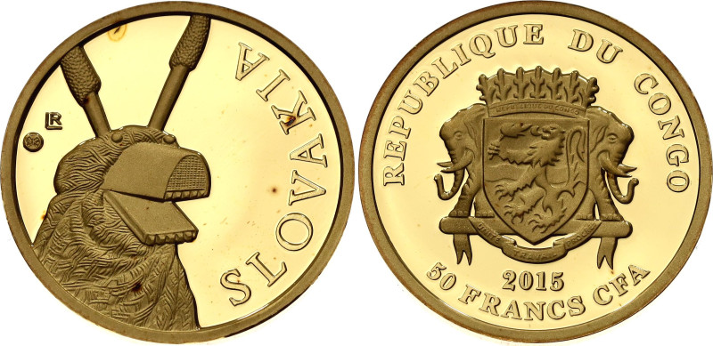 Congo 50 Francs CFA 2015

KM# 151, N# 138760; Gold (.999) 3.11 g., Proof; Ritu...