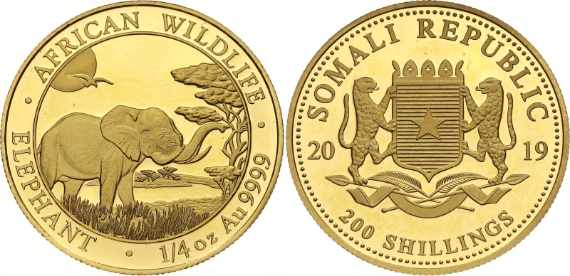 Somalia 200 Shillings 2019

Gold (.999) 7.78 g., Proof; African Wildlife - Ele...