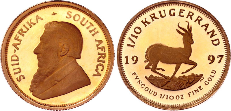 South Africa 1/10 Oz Krugerrand 1997

KM# 105, N# 17854; Gold (.917) 3.39 g., ...