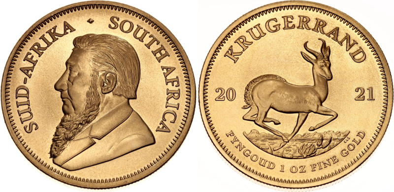 South Africa 1 Oz Krugerrand 2021

KM# 73, N# 6002; Gold (.917) 33.93 g., 32.7...