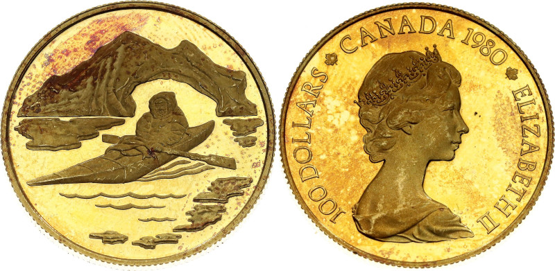 Canada 100 Dollars 1980

KM# 129, N# 32541; Gold (.917) 16.965 g., 27 mm., Pro...
