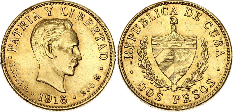 Cuba 2 Pesos 1916

KM# 17, JMA# 97, N# 34183; Gold (.900) 3,34g.; Jose Marti; ...