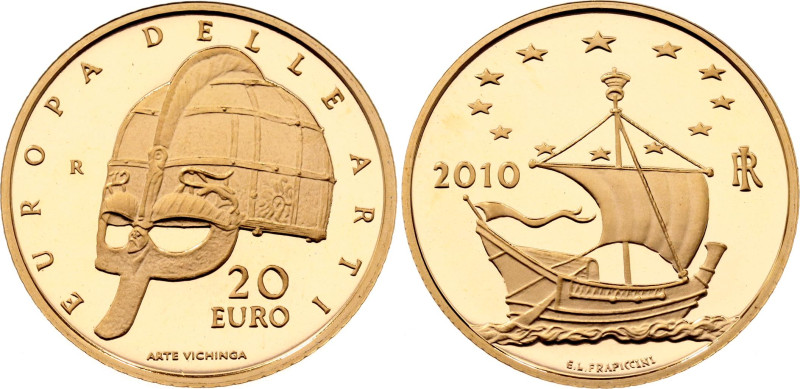 Italy 20 Euro 2010 R

KM# 335, N# 82043; Gold (.900) 6.45 g., 21 mm., Proof; V...