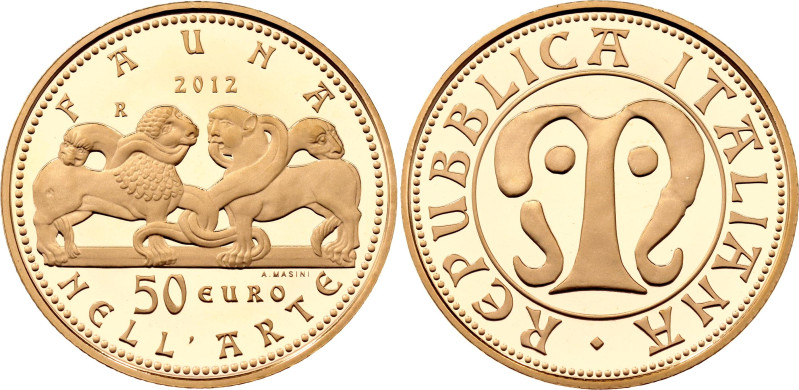 Italy 50 Euro 2012 R

KM# 351, N# 49577; Gold (.900) 16.129 g., 28 mm., Proof;...