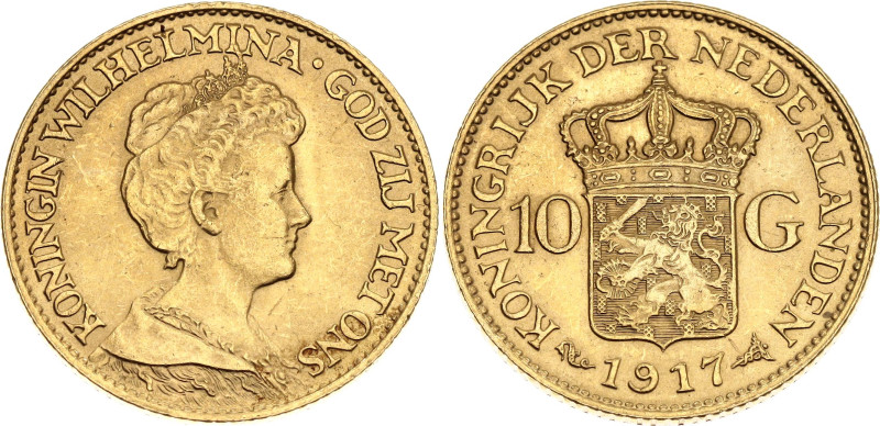 Netherlands 10 Gulden 1917

KM# 149, N# 6553; Gold (.900) 6.73 g., 22.5 mm.; W...