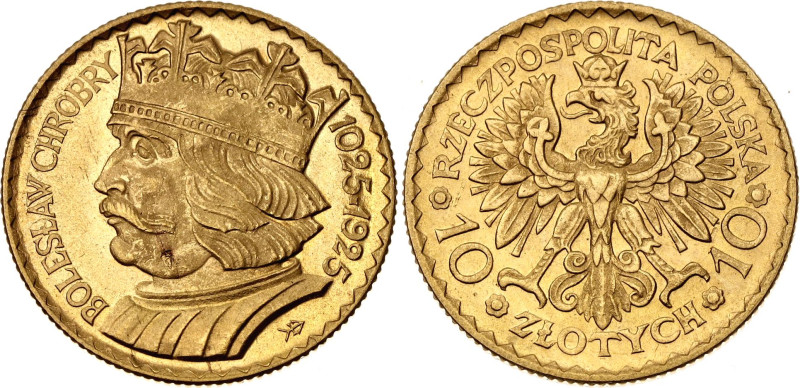Poland 10 Zlotych 1925 (ND)

Y# 32, N# 103636; Gold (.900) 3.23 g.; Bolesław C...