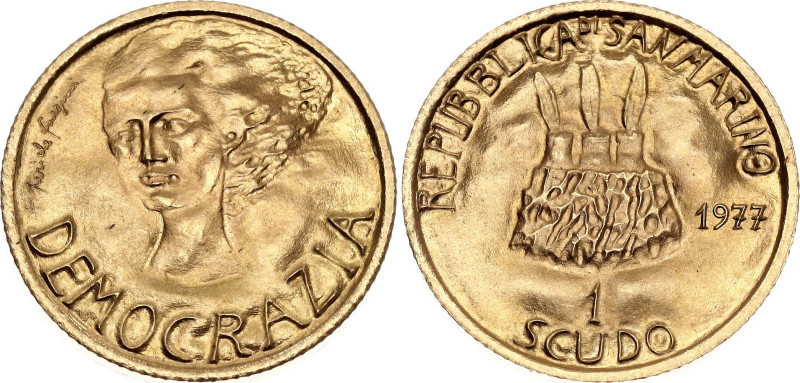 San Marino 1 Scudo 1977

KM# 73, N# 61576; Gold (.917) 3 g. 16 mm.; Democracy;...