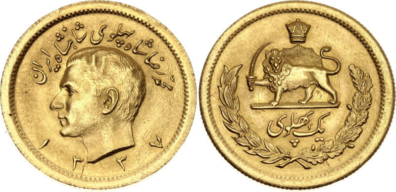 Iran 1 Pahlavi 1958 SH 1337

KM# 1162, N# 29163; Gold (.900) 8.136 g., 22 mm.;...