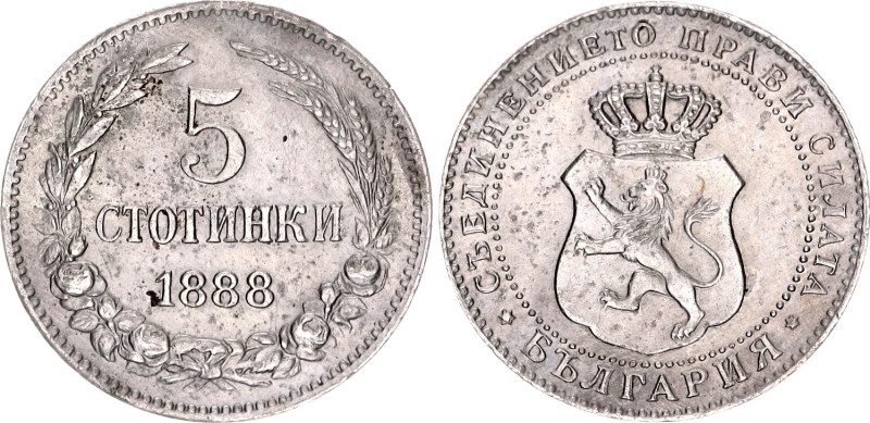 Bulgaria 5 Stotinki 1888

KM# 9, N# 23588; Copper-nickel; Ferdinand I; Brussel...