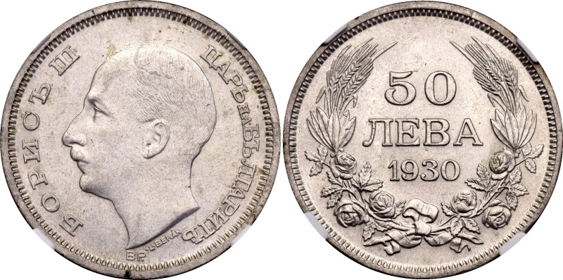 Bulgaria 50 Leva 1930 NGC MS63

KM# 42, N# 12381; Silver; Boris III; UNC with ...