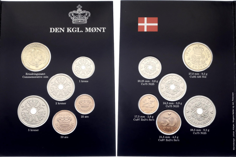 Denmark Annual Coin Set of 7 Coins 2000

KM# MS45; Various Compositions; Margr...