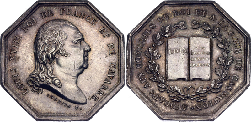 France Silver Octagonal Jeton "Louis XVIII - Justice" 1815 - 1824 (ND)

Silver...