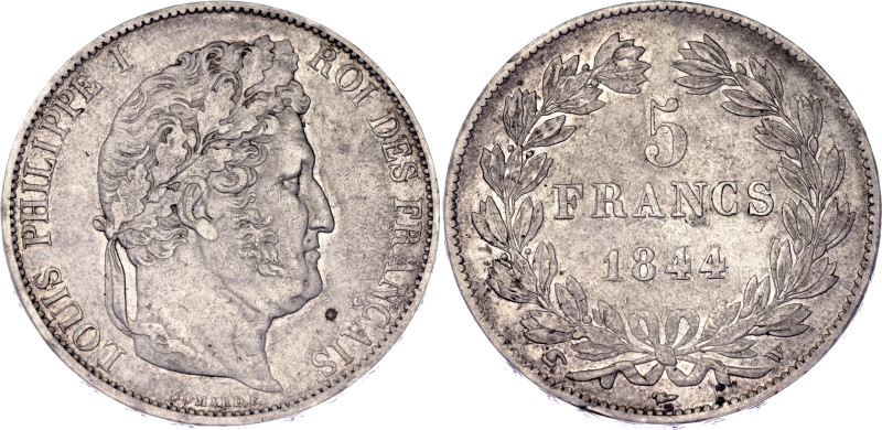 France 5 Francs 1844 W

KM# 749.13, F# 325/5, N# 196469; Silver; Louis Philipp...