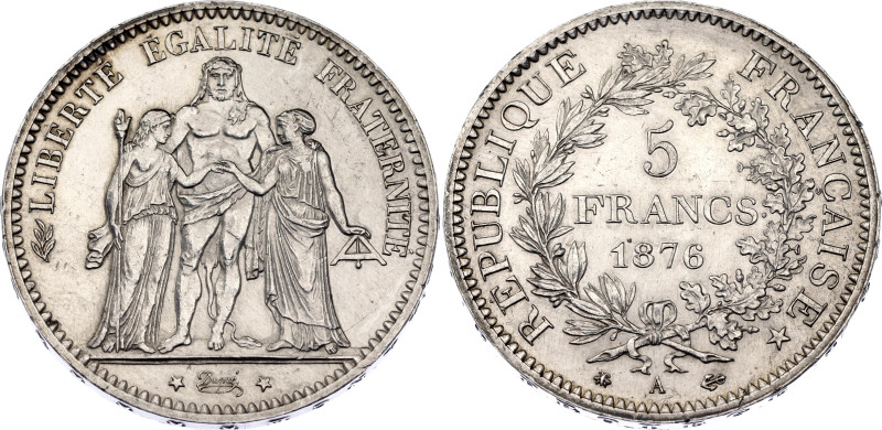 France 5 Francs 1876 A

KM# 820.1, N# 1187; Silver; Hercules; AUNC