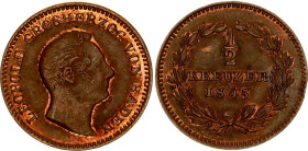 German States Baden 1/2 Kreuzer 1845 Double Strike