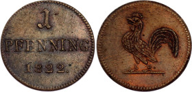 German States Frankfurt 1 Pfennig 1822 "Judenpfennig"