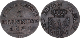 German States Prussia 1 Pfennig 1821 D