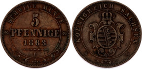German States Saxony-Albertine 5 Pfennig 1863 B