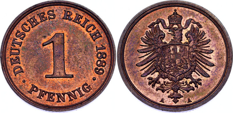 Germany - Empire 1 Pfennig 1889 A

KM# 1, AKS# 20, J. 1, N# 3410; Copper; UNC ...