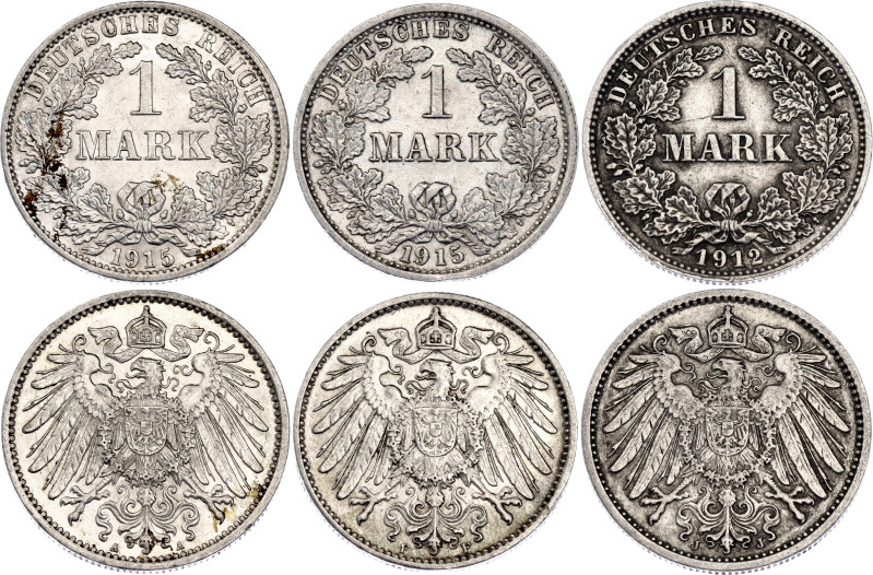 Germany - Empire 3 x 1 Mark 1912 - 1915

KM# 14, N# 3412; Silver; Wilhelm II; ...