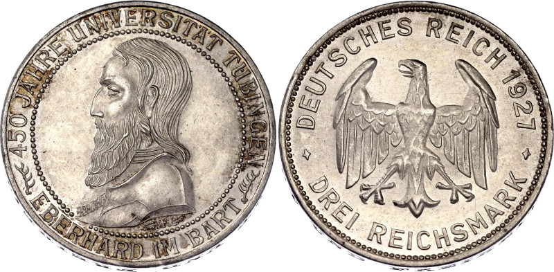 Germany - Weimar Republic 3 Reichsmark 1927 F

KM# 54, N# 29884; Silver; 450th...