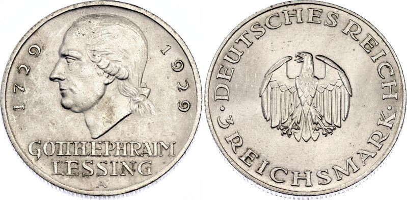 Germany - Weimar Republic 3 Reichsmark 1929 A

KM# 60, J. 335, N# 15902; Silve...