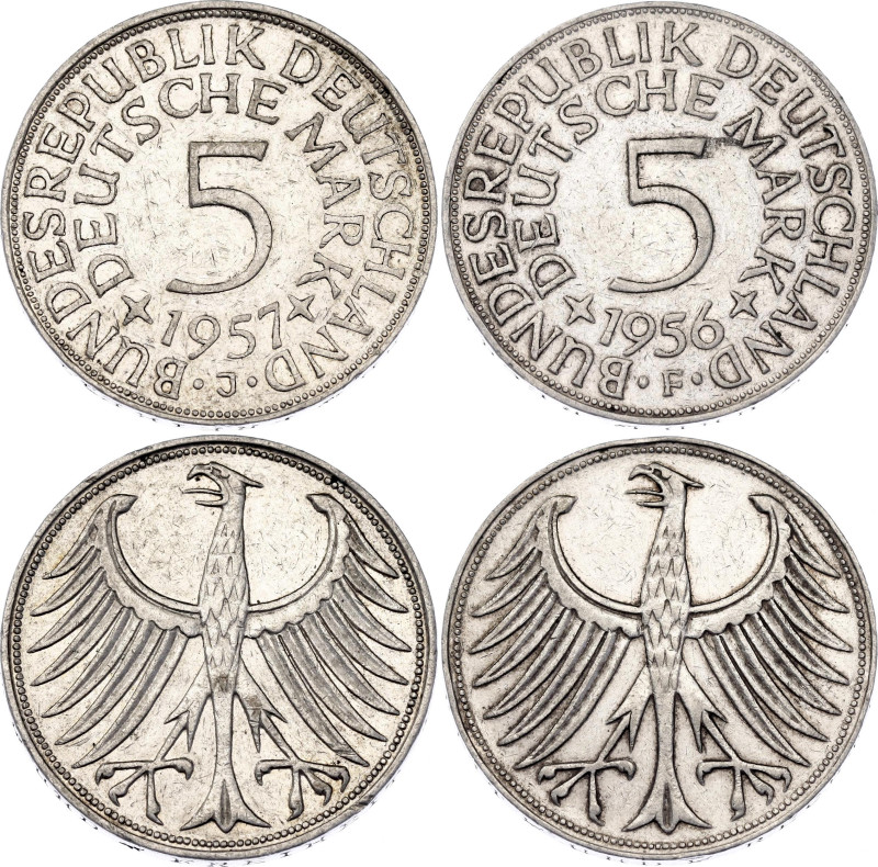 Germany - FRG 2 x 5 Deutsche Mark 1956 - 1957

KM# 112, N# 1933; Silver; XF