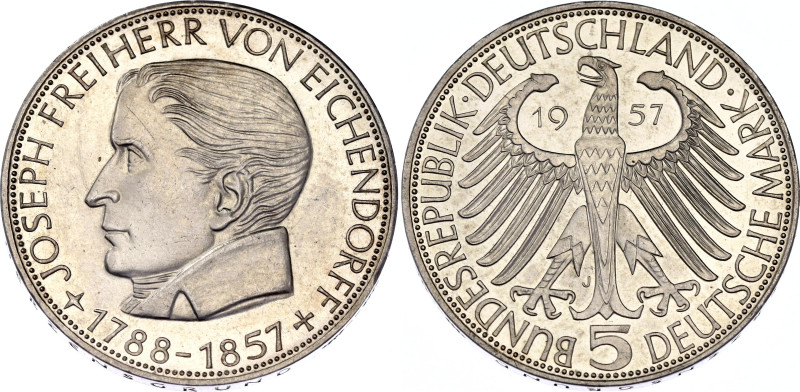 Germany - FRG 5 Deutsche Mark 1957 J

KM# 117, N# 10076; Silver; Centennial - ...